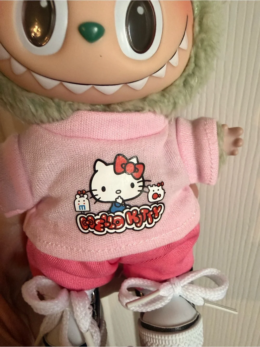 Pop Mart Green Labubu & Hello Kitty Pink Outfit Doll with “Converse”